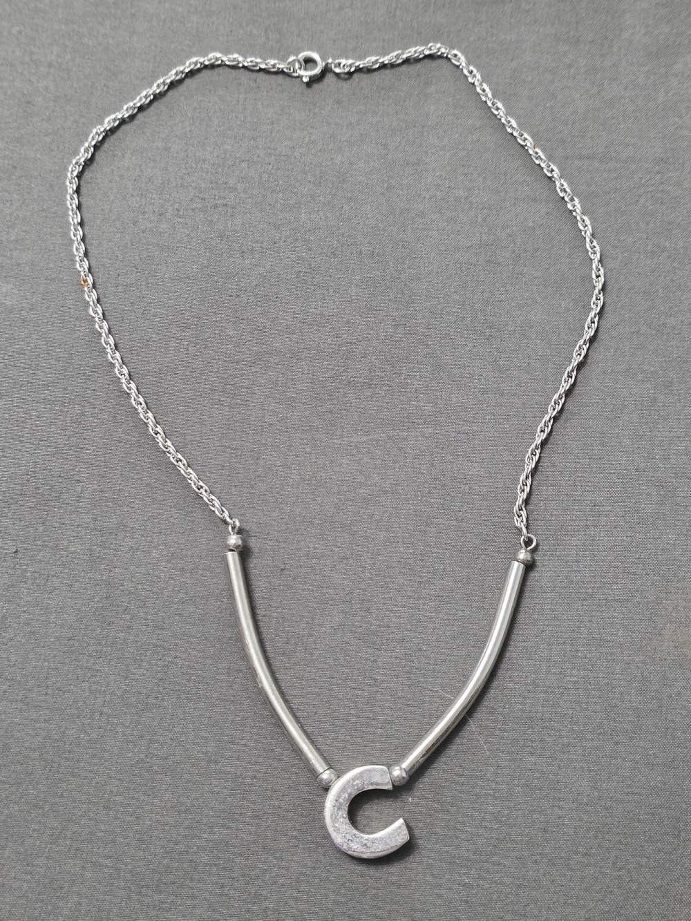 Estate Silver-Tone 'C' Pendant Necklace
